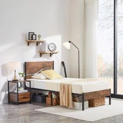 Twin Metal Platform Bed with Modern Wood Headboard and Footboard 12.2 in. H Non-Slip without Noise/Under Bed Storage by VECELO 13 Twin Metal Platform Bed with Modern Wood Headboard and Footboard 12.2 in. H Non-Slip without Noise/Under Bed Storage by VECELO -Camaflexi Shop none vecelo platform beds khd btj mbt03 rbn 4f 1000