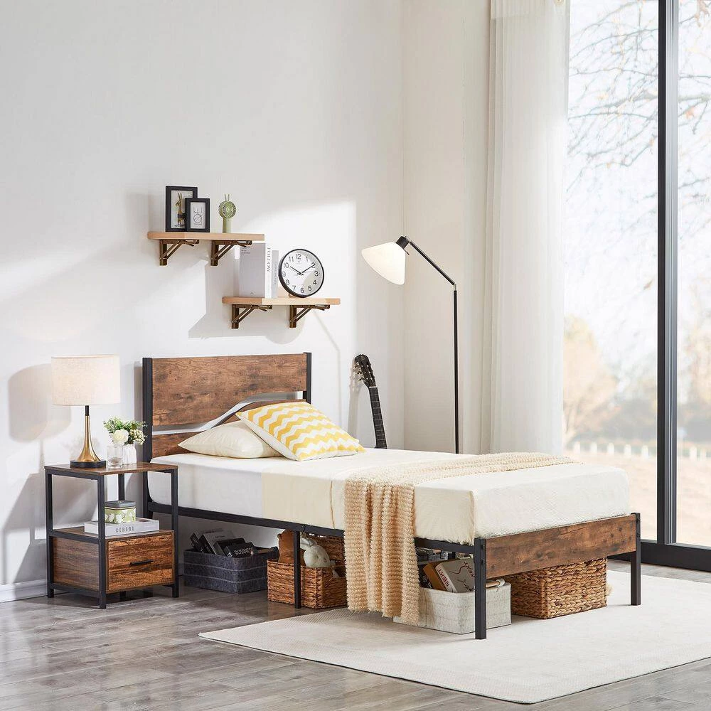 Twin Metal Platform Bed with Modern Wood Headboard and Footboard 12.2 in. H Non-Slip without Noise/Under Bed Storage by VECELO 6 Twin Metal Platform Bed with Modern Wood Headboard and Footboard 12.2 in. H Non-Slip without Noise/Under Bed Storage by VECELO - Image 4