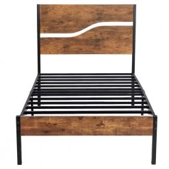 Twin Metal Platform Bed with Modern Wood Headboard and Footboard 12.2 in. H Non-Slip without Noise/Under Bed Storage by VECELO
