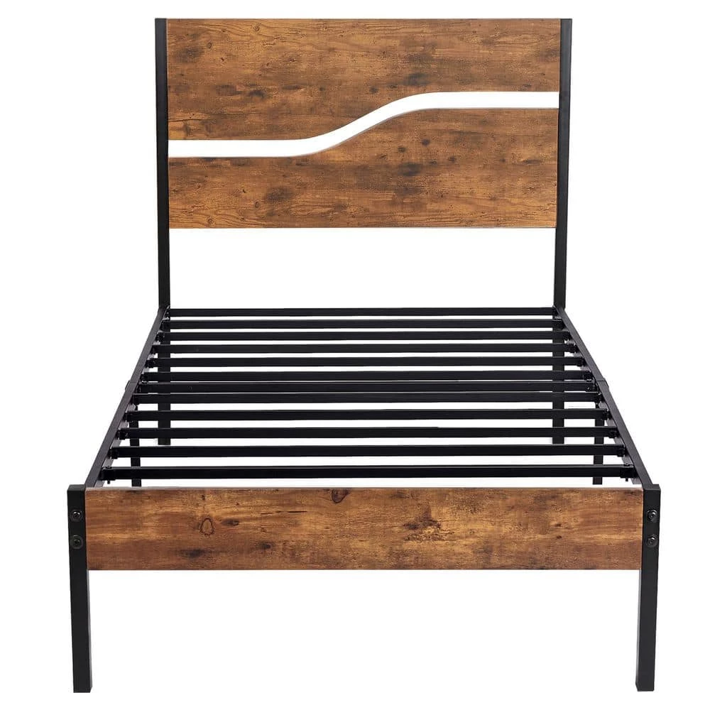 Twin Metal Platform Bed with Modern Wood Headboard and Footboard 12.2 in. H Non-Slip without Noise/Under Bed Storage by VECELO 3 Twin Metal Platform Bed with Modern Wood Headboard and Footboard 12.2 in. H Non-Slip without Noise/Under Bed Storage by VECELO