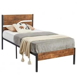 Twin Metal Platform Bed with Modern Wood Headboard and Footboard 12.2 in. H Non-Slip without Noise/Under Bed Storage by VECELO 12 Twin Metal Platform Bed with Modern Wood Headboard and Footboard 12.2 in. H Non-Slip without Noise/Under Bed Storage by VECELO -Camaflexi Shop none vecelo platform beds khd btj mbt03 rbn c3 1000