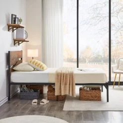 Twin Metal Platform Bed with Modern Wood Headboard and Footboard 12.2 in. H Non-Slip without Noise/Under Bed Storage by VECELO 16 Twin Metal Platform Bed with Modern Wood Headboard and Footboard 12.2 in. H Non-Slip without Noise/Under Bed Storage by VECELO -Camaflexi Shop none vecelo platform beds khd btj mbt03 rbn fa 1000
