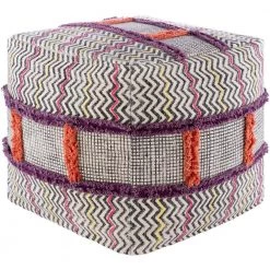 Isidora Texture Orange Cotton Cube Accent Pouf by Artistic Weavers