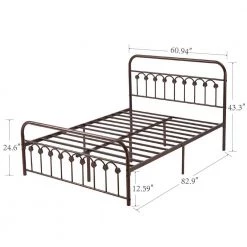 Classic Bed Frame, Purple Bronze Metal Frame, Queen Size Platform Bed with Victorian Style Iron-Art Headboard by VECELO -Camaflexi Shop purple bronze vecelo platform beds khd btj mbq09 aple 1f 1000