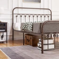 Classic Bed Frame, Purple Bronze Metal Frame, Queen Size Platform Bed with Victorian Style Iron-Art Headboard by VECELO -Camaflexi Shop purple bronze vecelo platform beds khd btj mbq09 aple 44 1000