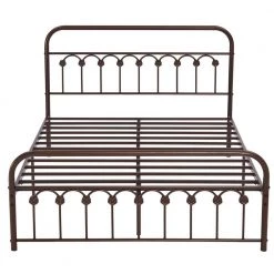 Classic Bed Frame, Purple Bronze Metal Frame, Queen Size Platform Bed with Victorian Style Iron-Art Headboard by VECELO
