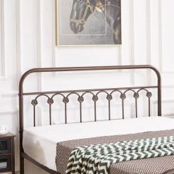 Classic Bed Frame, Purple Bronze Metal Frame, Queen Size Platform Bed with Victorian Style Iron-Art Headboard by VECELO -Camaflexi Shop purple bronze vecelo platform beds khd btj mbq09 aple 76 1000