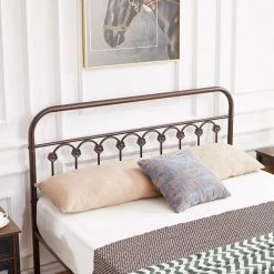 Classic Bed Frame, Purple Bronze Metal Frame, Queen Size Platform Bed with Victorian Style Iron-Art Headboard by VECELO -Camaflexi Shop purple bronze vecelo platform beds khd btj mbq09 aple fa 1000