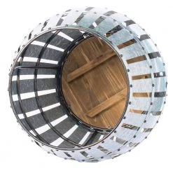 Round Wooden Rustic Wood and Galvanized Metal Barrel Shaped Side Table, Riveted Metal Strips by Vintiquewise -Camaflexi Shop rustic metal vintiquewise end side tables qi003742 fa 1000