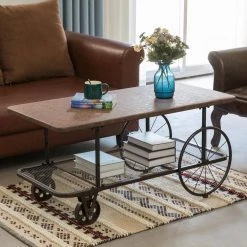 Industrial Wagon Style Coffee Table Rustic End Table Magazine Holder (Set of 2) by Vintiquewise -Camaflexi Shop set of 2 vintiquewise end side tables qi003899 2 31 1000