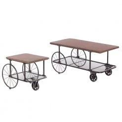 Industrial Wagon Style Coffee Table Rustic End Table Magazine Holder (Set of 2) by Vintiquewise