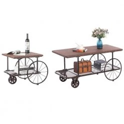 Industrial Wagon Style Coffee Table Rustic End Table Magazine Holder (Set of 2) by Vintiquewise -Camaflexi Shop set of 2 vintiquewise end side tables qi003899 2 fa 1000 1