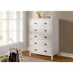 Baja 5-Drawer Shabby White Chest of Drawers by Camaflexi