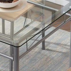 Dining Table Set, 5 Pieces Dining Set with Tempered Glass Top Table and 4 Chairs For Dining Room, Silver, 43.3 in. L by VECELO -Camaflexi Shop silver vecelo kitchen dining tables khd xjm tc02 44 1000
