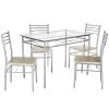 Dining Table Set, 5 Pieces Dining Set with Tempered Glass Top Table and 4 Chairs For Dining Room, Silver, 43.3 in. L by VECELO
