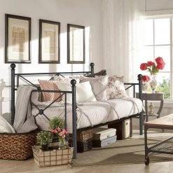 Classic Metal Daybed Frame Multifunctional Mattress Foundation/Bed Sofa with Headboard Twin Black by VECELO -Camaflexi Shop victoria style black 1 vecelo daybeds khd yt t22 black 1f 1000