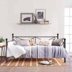 Classic Metal Daybed Frame Multifunctional Mattress Foundation/Bed Sofa with Headboard Twin Black by VECELO -Camaflexi Shop victoria style black 1 vecelo daybeds khd yt t22 black 44 1000