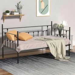 Classic Metal Daybed Frame Multifunctional Mattress Foundation/Bed Sofa with Headboard Twin Black by VECELO -Camaflexi Shop victoria style black 1 vecelo daybeds khd yt t22 black fa 1000