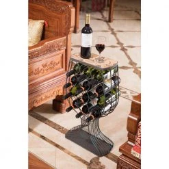 Vintage Decorative Wooden Metal Goblet Shaped Freestanding Wine Rack with Cork Holder by Vintiquewise -Camaflexi Shop vintiquewise wine racks qi003568 44 1000