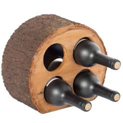 Round Wood Log Style with Bark 4-Bottle Countertop Wine Rack Holder by Vintiquewise