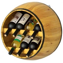 Wooden Brown Hanging Wine Barrel Wine Rack 7 Bottle Capacity by Vintiquewise