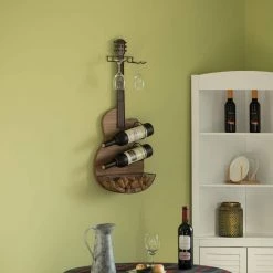 Holds 2-Bottles Black Metal Wall Mount Guitar Shaped Wine Rack by Vintiquewise -Camaflexi Shop vintiquewise wine racks qi004274 44 1000