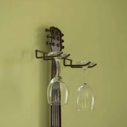 Holds 2-Bottles Black Metal Wall Mount Guitar Shaped Wine Rack by Vintiquewise -Camaflexi Shop vintiquewise wine racks qi004274 4f 1000