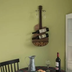 Holds 2-Bottles Black Metal Wall Mount Guitar Shaped Wine Rack by Vintiquewise -Camaflexi Shop vintiquewise wine racks qi004274 c3 1000