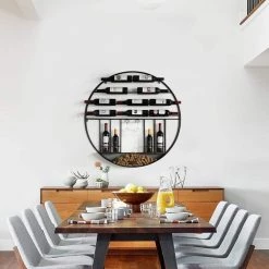 Holds 14-Bottles Black Metal Round Vintage Decorative Modern Wall Mounted Wine Rack by Vintiquewise -Camaflexi Shop vintiquewise wine racks qi004276 1f 1000