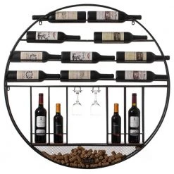 Holds 14-Bottles Black Metal Round Vintage Decorative Modern Wall Mounted Wine Rack by Vintiquewise
