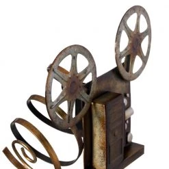 Decorative Vintage Single-Bottle Bronze Metal Film Projector Wine Wine Rack for Tabletop or Countertop by Vintiquewise
