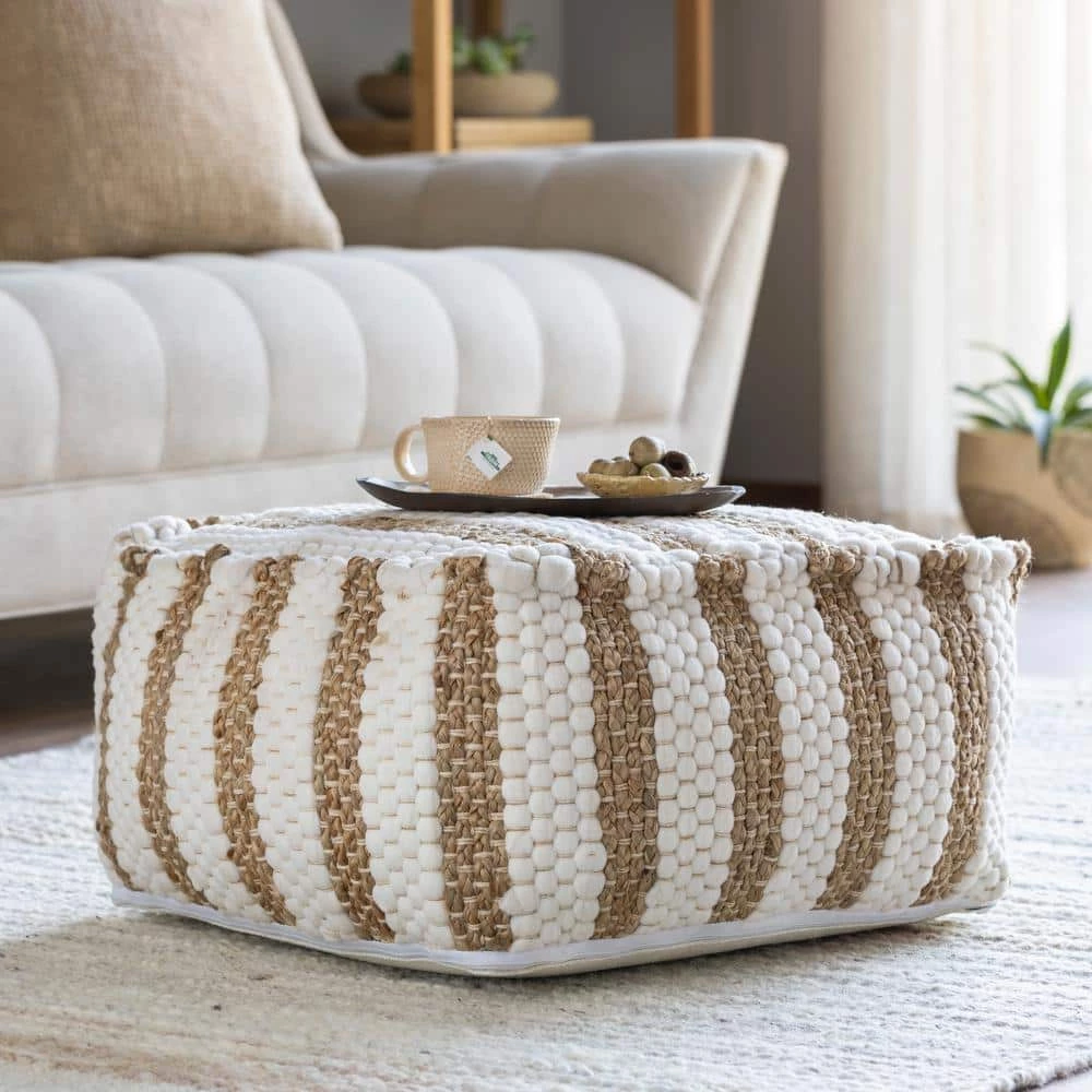 Orryn White Accent Pouf Ottoman by Artistic Weavers 4 Orryn White Accent Pouf Ottoman by Artistic Weavers - Image 2