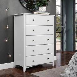 Shaker Style 5-Drawers White Chest of Drawers 48.75 H x 34.5 W x 19.25 D by Camaflexi -Camaflexi Shop white camaflexi chest of drawers shk203 31 1000