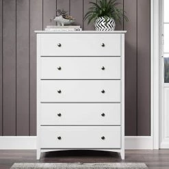 Shaker Style 5-Drawers White Chest of Drawers 48.75 H x 34.5 W x 19.25 D by Camaflexi