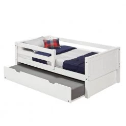 Panel White Twin Size Daybed with Front Guard Rail and Twin Trundle by Camaflexi