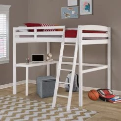 Tribeca White Twin Size High Loft Bed with Desk by Camaflexi -Camaflexi Shop white camaflexi loft beds t1403dt 31 1000