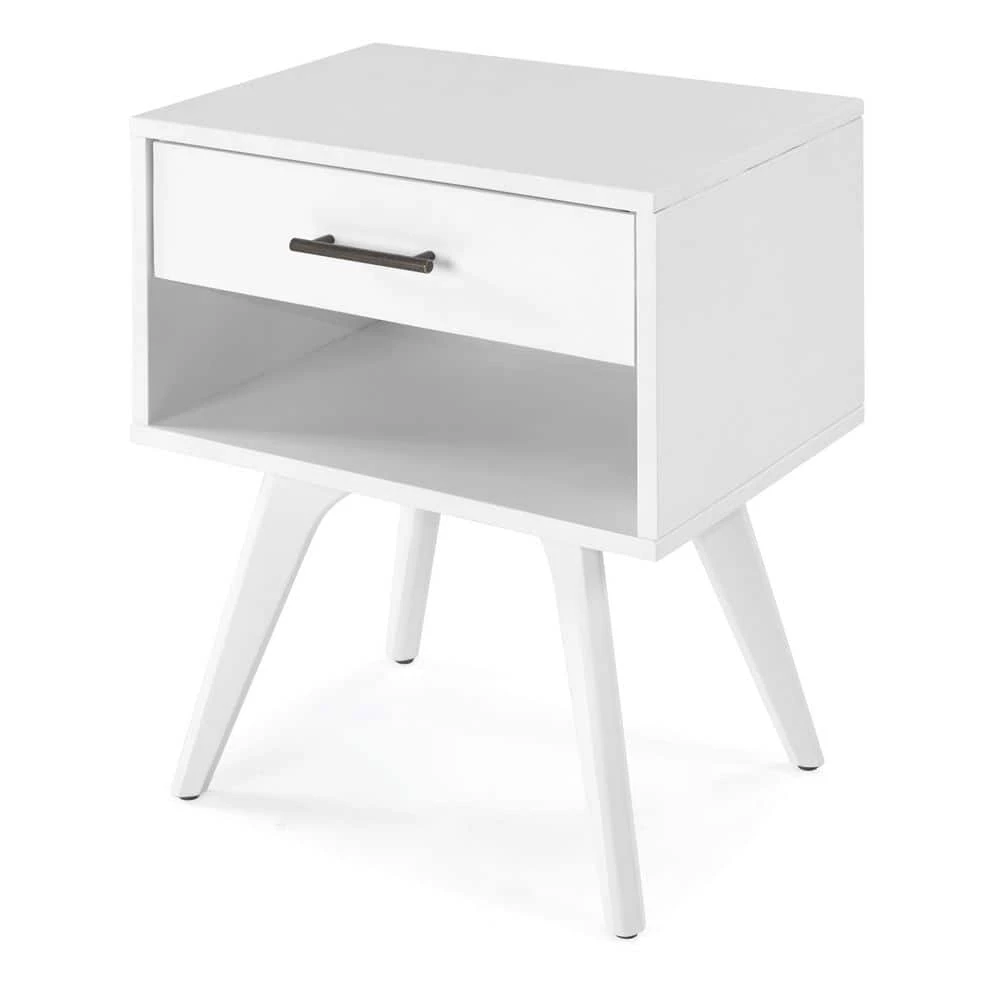 Mid Century Modern One Drawer White Nighstand 25.4" X 19.6" X 13.75" by Camaflexi 8 Mid Century Modern One Drawer White Nighstand 25.4" X 19.6" X 13.75" by Camaflexi - Image 6