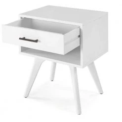 Mid Century Modern One Drawer White Nighstand 25.4" X 19.6" X 13.75" by Camaflexi 16 Mid Century Modern One Drawer White Nighstand 25.4" X 19.6" X 13.75" by Camaflexi -Camaflexi Shop white camaflexi nightstands mdn03 4f 1000