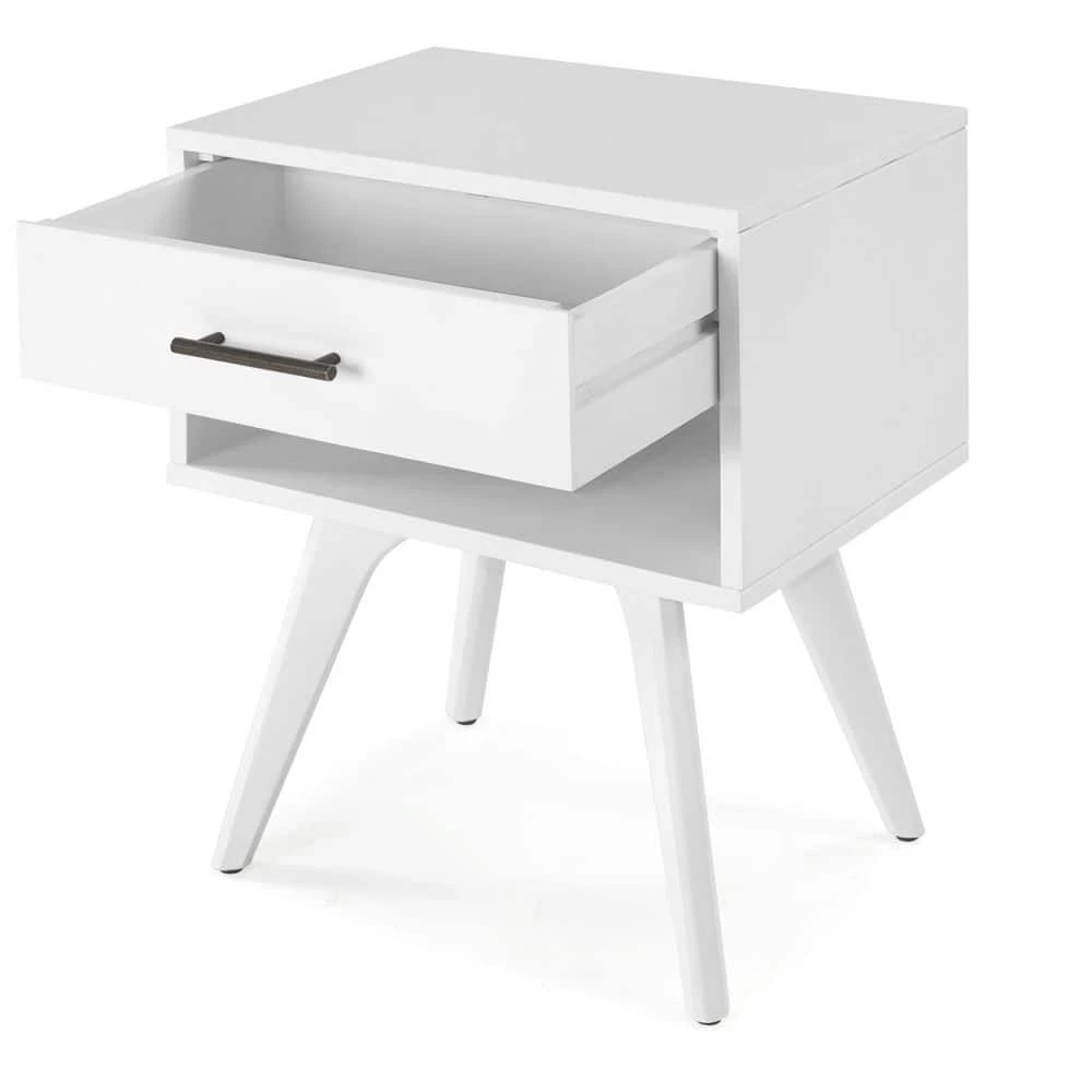 Mid Century Modern One Drawer White Nighstand 25.4" X 19.6" X 13.75" by Camaflexi 7 Mid Century Modern One Drawer White Nighstand 25.4" X 19.6" X 13.75" by Camaflexi - Image 5