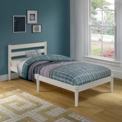 Mid-Century Modern White Twin Size Slatted Headboard Platform Bed by Camaflexi -Camaflexi Shop white camaflexi platform beds md103 31 1000