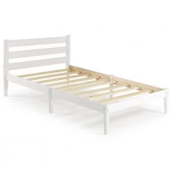Mid-Century Modern White Twin Size Slatted Headboard Platform Bed by Camaflexi
