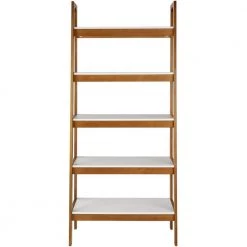 Mid Century Modern 74 in. White / Castanho Wood 5-Shelf Open Bookcase with Solid Wood Frame by Camaflexi -Camaflexi Shop white castanho camaflexi bookcases bookshelves md23312 1f 1000