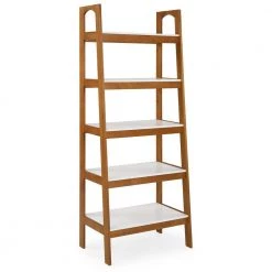 Mid Century Modern 74 in. White / Castanho Wood 5-Shelf Open Bookcase with Solid Wood Frame by Camaflexi -Camaflexi Shop white castanho camaflexi bookcases bookshelves md23312 40 1000