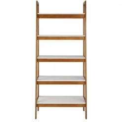 Mid Century Modern 74 in. White / Castanho Wood 5-Shelf Open Bookcase with Solid Wood Frame by Camaflexi -Camaflexi Shop white castanho camaflexi bookcases bookshelves md23312 4f 1000