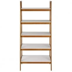 Mid Century Modern 74 in. White / Castanho Wood 5-Shelf Open Bookcase with Solid Wood Frame by Camaflexi -Camaflexi Shop white castanho camaflexi bookcases bookshelves md23312 c3 1000