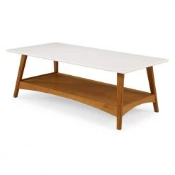 Mid Century Modern 48 in. White/Castanho Rectangle MDF Wood Coffee Table with Solid Wood Base by Camaflexi -Camaflexi Shop white castanho camaflexi coffee tables md23012 40 1000