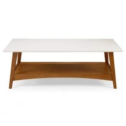 Mid Century Modern 48 in. White/Castanho Rectangle MDF Wood Coffee Table with Solid Wood Base by Camaflexi