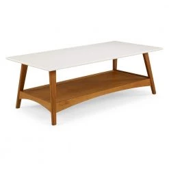 Mid Century Modern 48 in. White/Castanho Rectangle MDF Wood Coffee Table with Solid Wood Base by Camaflexi -Camaflexi Shop white castanho camaflexi coffee tables md23012 c3 1000