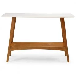 Mid Century Modern 48 in White/Castanho Rectangular Wood Console Table with Solid Wood Base by Camaflexi
