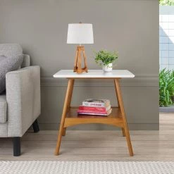 Mid Century Modern 22 in. Castanho / White Square Engineered Wood Top End Table with Solid Base by Camaflexi 15 Mid Century Modern 22 in. Castanho / White Square Engineered Wood Top End Table with Solid Base by Camaflexi -Camaflexi Shop white castanho camaflexi end side tables md23112 31 1000